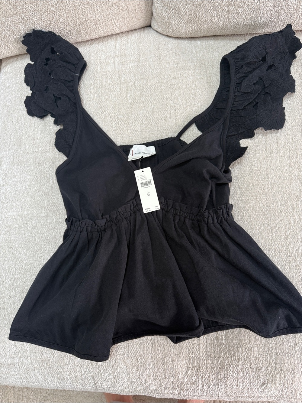 Anthropologie Black Flutter-Sleeve Peplum top